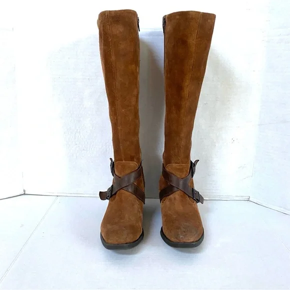 Bøc Dakota brown distressed strap suede tall riding boot Sz 8 - Picture 2 of 12